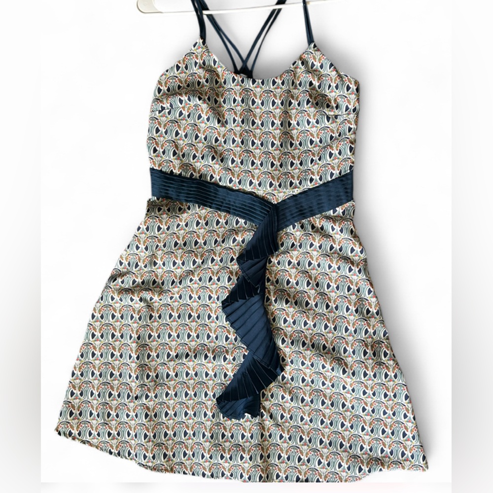 Liberty of London Navy-Trim Floral-Print Midi Dress with Pleated Sash